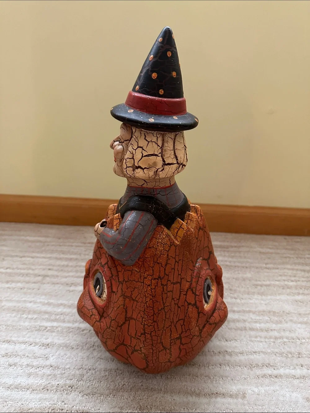 Folk art Halloween Witch in Double Sided Pumpkin Terracotta Crackle Finish 15